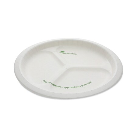 Pactiv Pressware Compostable Dinnerware, 3-Comp Plate, 10", White, PK250 PK PSP103EC